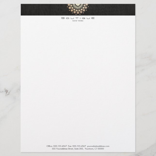 En-tête De Lettre Customisée Boutique Chic Gold Circle Motif Faux Black Linen (Devant)