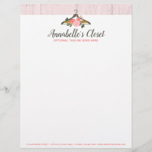 En-tête De Lettre Customisée Boutique rose florale de mode de cabinet de cintre