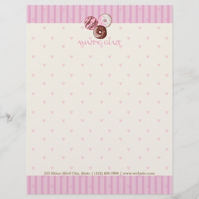En-tête De Lettre Customisée Coeurs roses Donut Shop Letterhead CUTE KAWAII (Devant)