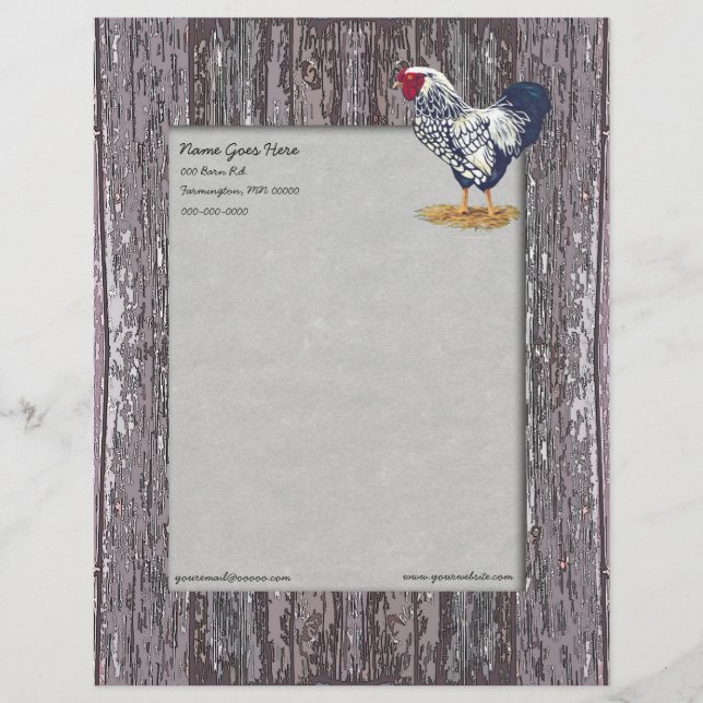 En-tête De Lettre Customisée Coq de Wyandotte lacé par argent (Devant)