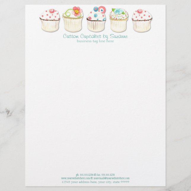 En-tête De Lettre Customisée Cupcake Dessert Boulangerie Identité d'entreprise (Devant)