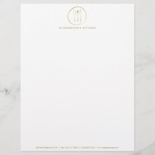 En-tête De Lettre Customisée GOLDEN FORK SPOON KNIFE SKETCH LOGO pour la restau
