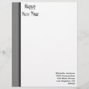 En-tête De Lettre Customisée Joyeux Nouvel An gris argenté