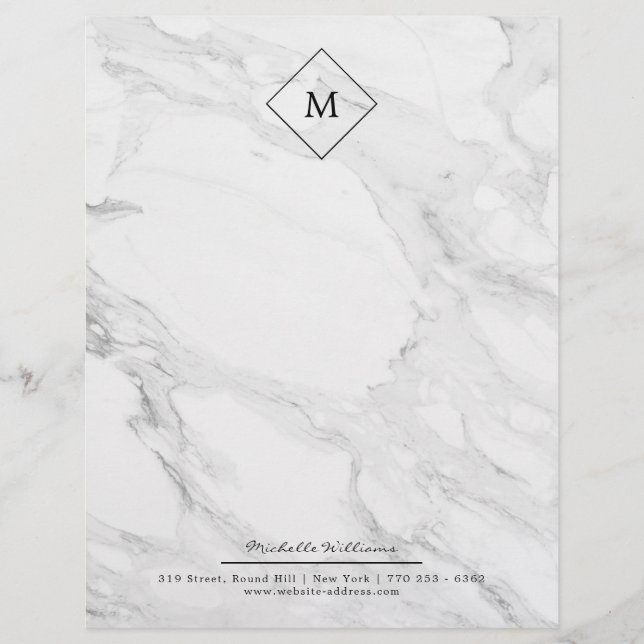 En-tête De Lettre Customisée Marbre moderne de monogramme (Devant)