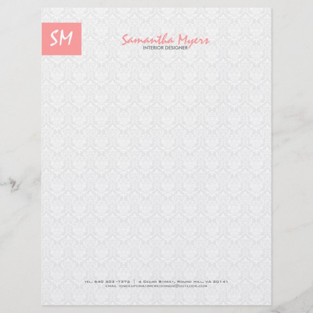 En-tête De Lettre Customisée Monogramme Moderne Rose Et Blanc (Devant)