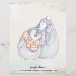 En-tête De Lettre Customisée Pingouins mignons en Écharpe d'hiver et Casquette