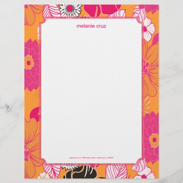En-tête De Lettre Customisée PixDezines Alegre Retro Floral, Monogramme disponi (Devant)