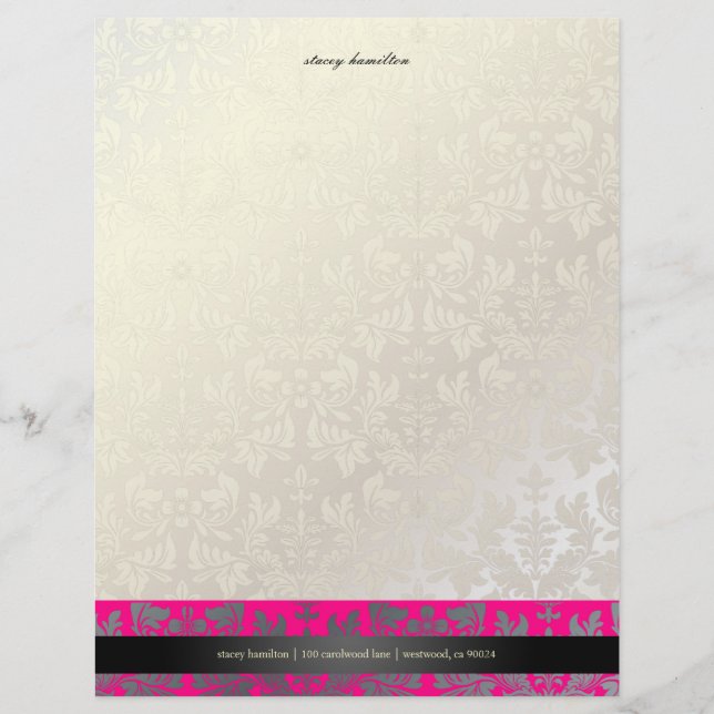 En-tête De Lettre Customisée PixDezines Baroque Damask/rose vif (Devant)
