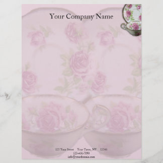 En-tête De Lettre Customisée Tasse de thé antique de rose de rose sur le mauve