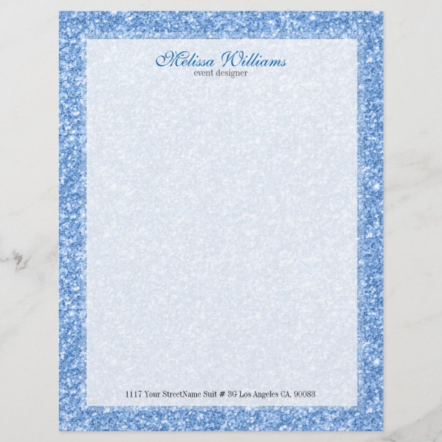 En-tête De Lettre Customisée Texture Parties scintillant blanche et bleu clair (Devant)