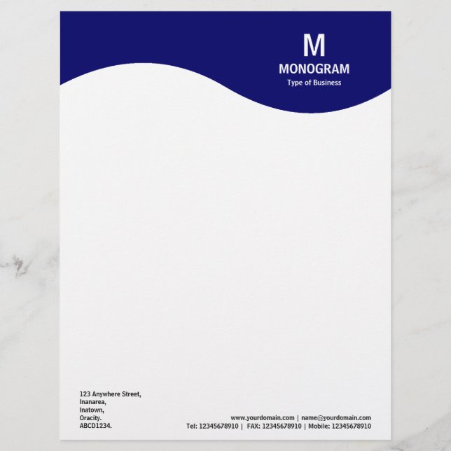 En-tête De Lettre Customisée Vague de monogramme - 000066 bleu-foncé (Devant)