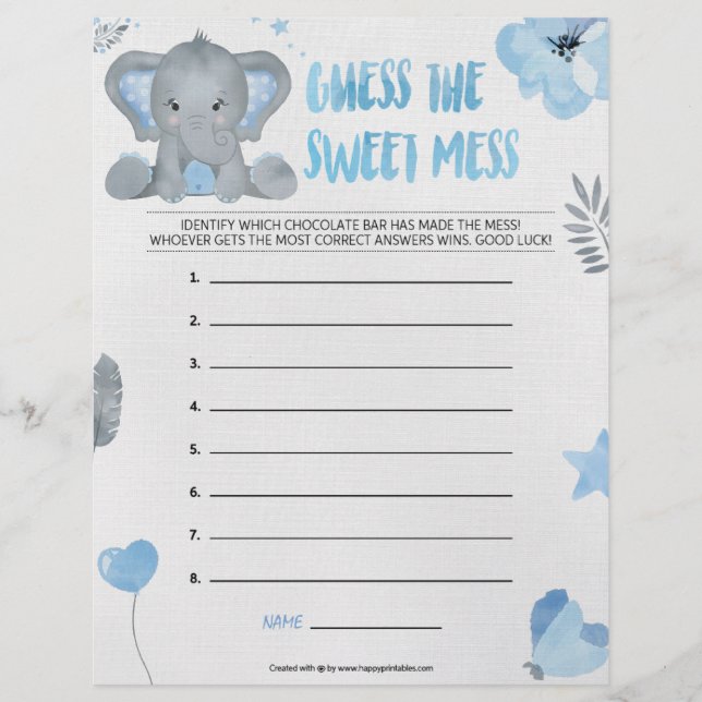 En-tête De Lettre Devinez La Messe Douce [Eléphant Bébé [Bleu] (Devant)