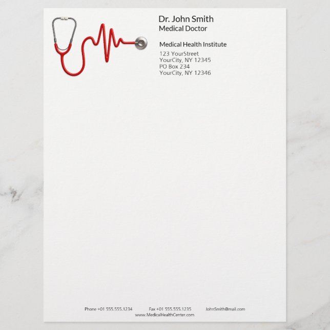 En-tête De Lettre ECG Wave EKG Heartbeat Line Stethoscope Médicale (Devant)