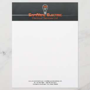 En-tête De Lettre Électricien orange - conception d'ampoule de logo