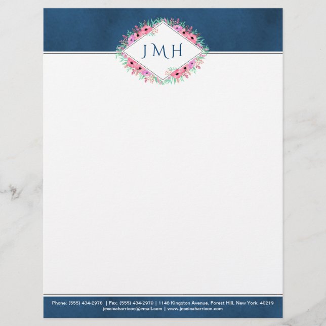 En-tête De Lettre Élégant Floral & Marine Personnel Ou Affaires (Devant)