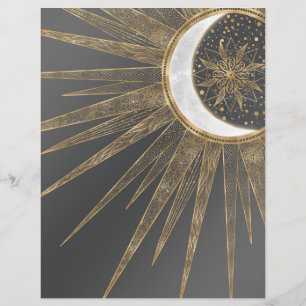 En-tête De Lettre Elegant Gold Doodles Sun Moon Mandala Design
