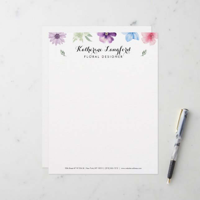 En-tête De Lettre Élégant Modèle floral personnalisable (Devant/Arrière en situation)