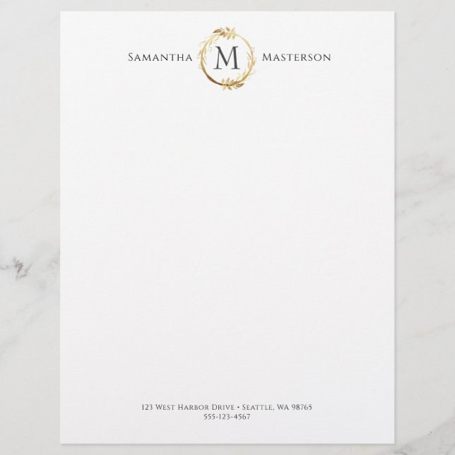 En-tête De Lettre Élégant monogramme de couronne d'or (Devant)