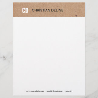 En-tête De Lettre Élégant Monogramme Kraft Blanc Minimaliste Moderne