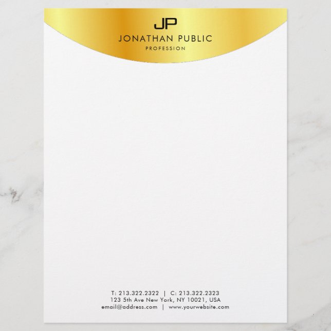 En-tête De Lettre Élégant Monogramme Modèle Metallic Look Faux Gold (Devant)