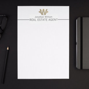 En-tête De Lettre Élégant Monogramme personnalisé blanc et or