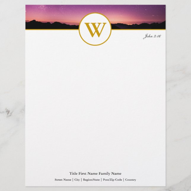En-tête De Lettre Élégant Monogramme Sunset personnalisable (Devant)