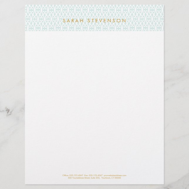 En-tête De Lettre Élégant Motif en treillis blanc et turquoise chic (Devant)
