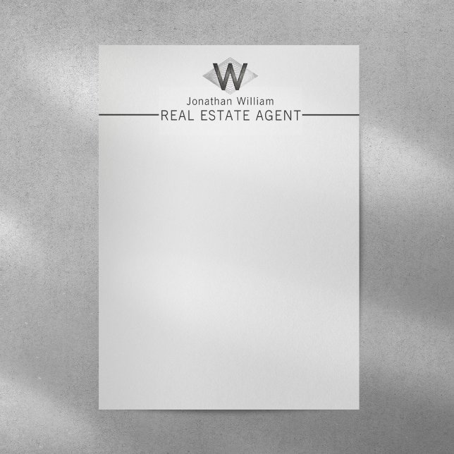 En-tête De Lettre Élégant noir argent élégant Monogramme personnalis (Créateur téléchargé)