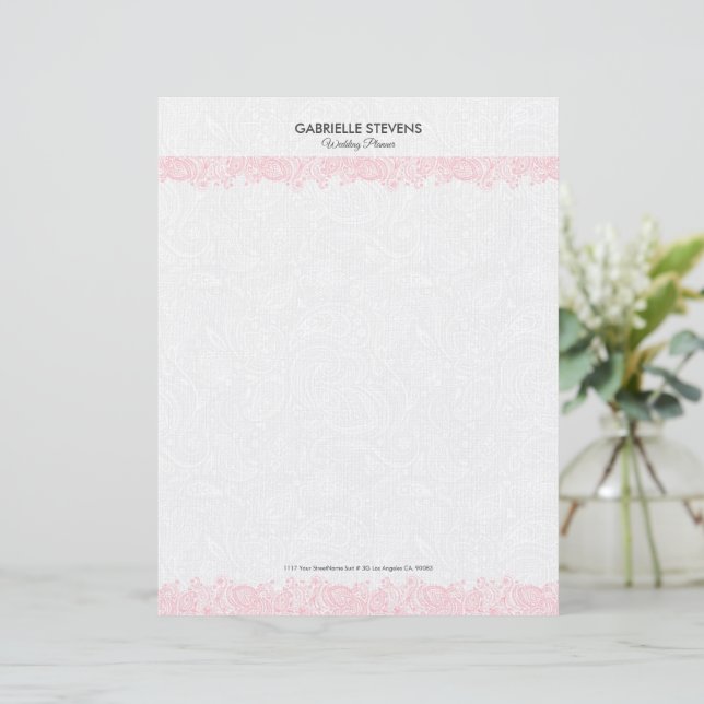 En-tête De Lettre Élégant Parfum rose Et BlancDentelle Paisley (Debout devant)