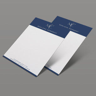 En-tête De Lettre Elégant Personnalisé Monogramme d'argent bleu mari