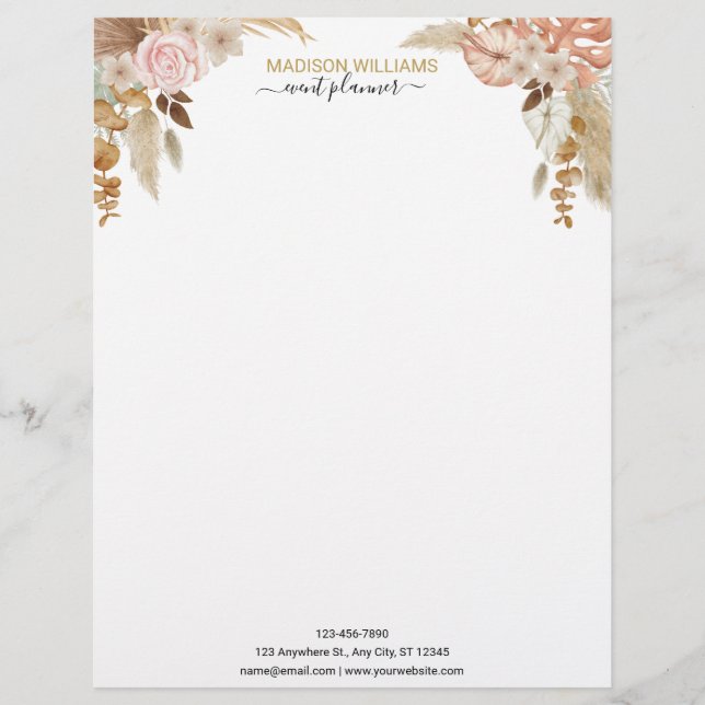En-tête De Lettre Élégant professionnel Boho Floral (Devant)