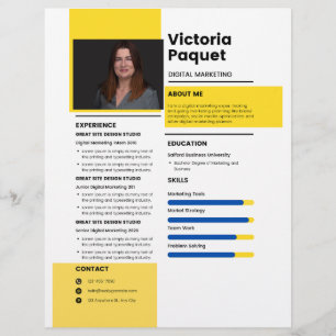 En-tête De Lettre Élégant RESUME MODÈLE Personnalisable Photo Jaune