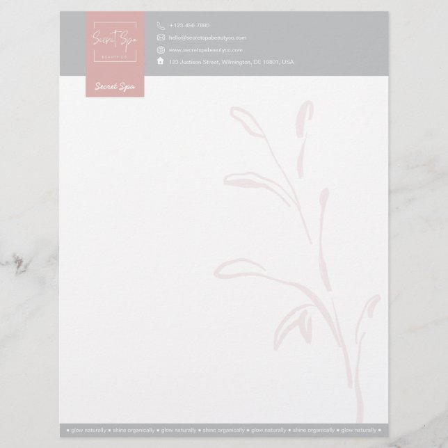 En-tête De Lettre Élégant rose et gris Botanique Beauté Spa Moderne (Devant)