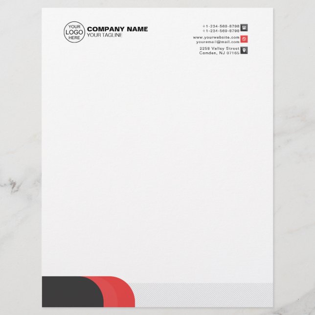 En-tête De Lettre Élégant rouge et gris foncé, formes rondes (Devant)