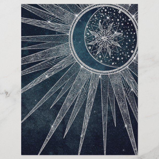 En-tête De Lettre Elégant Silver Sun Moon Doodle Mandala Blue Design (Devant)