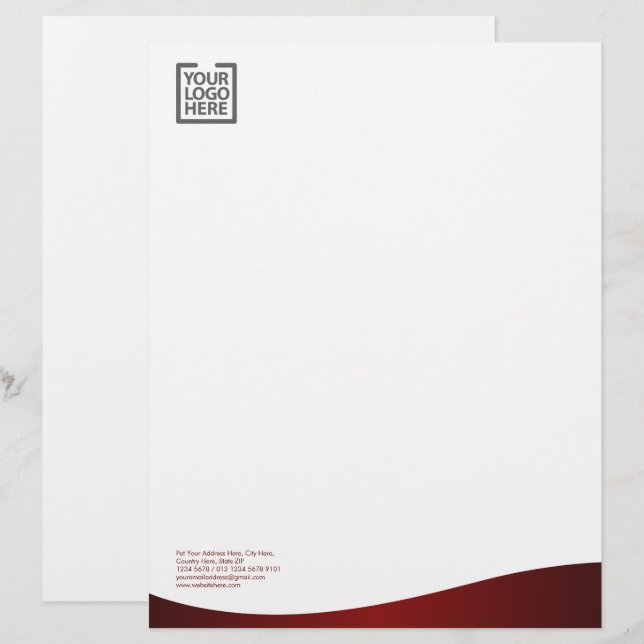 En-tête De Lettre Élégante Wave Burgundy Identité d'entreprise (Devant / Derrière)