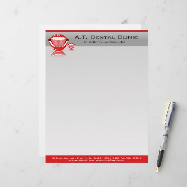 En-tête De Lettre En-tête dentaire professionnelle dentiste à grande (Devant/Arrière en situation)