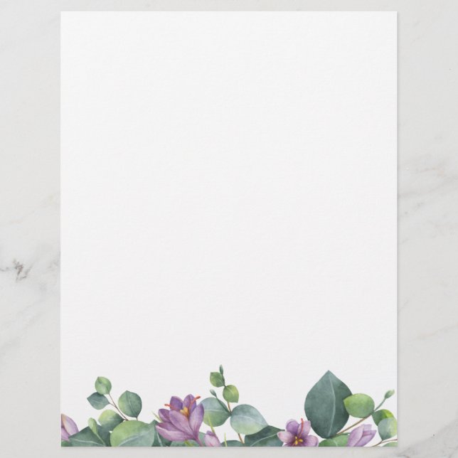 En-tête De Lettre Eucalyptus Vert Purple Floral (Devant)