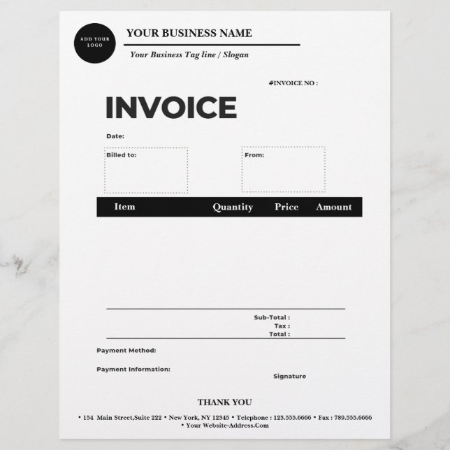 En-tête De Lettre Facture de logo personnalisée simple pour l'entrep (Devant)