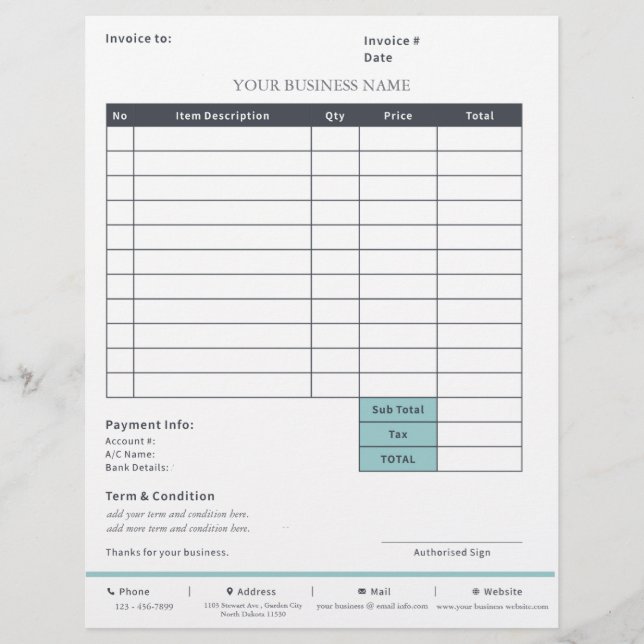 En-tête De Lettre Facture pour petites entreprises (Devant)
