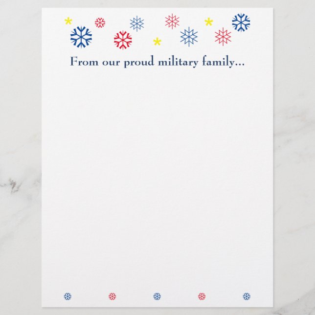 En-tête De Lettre Famille Militaire Feux de neige bleu (Devant)