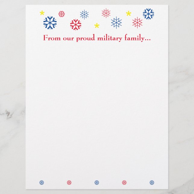 En-tête De Lettre Famille Militaire Snowflakes personnalisable (Devant)