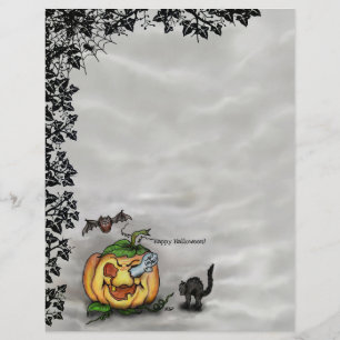 En-tête De Lettre Fantôme, Chat, Chat et Citrouille, Bonne Halloween