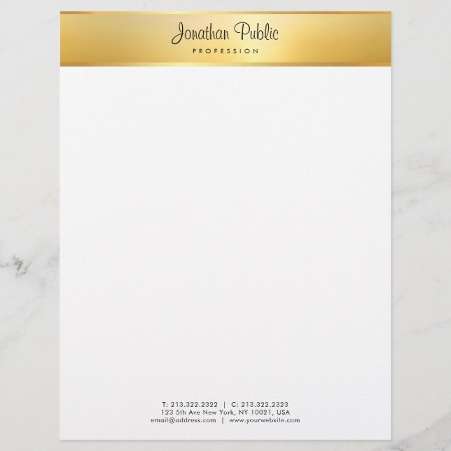 En-tête De Lettre Faux Gold Moderne Élégant Nom Calligraphié tendanc (Devant)