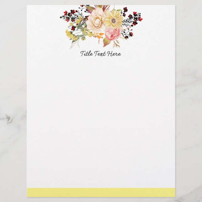 En-tête De Lettre Fleur romantique, Fleur aquarelle, en-tête (Devant)