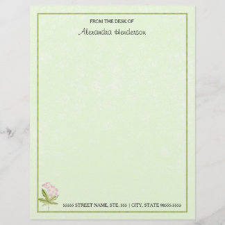 En-tête De Lettre Fleur sauvage vert assez rose d'aquarelle avec le
