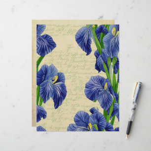 En-tête De Lettre Fleurs bleu Iris vintage éphémère motif