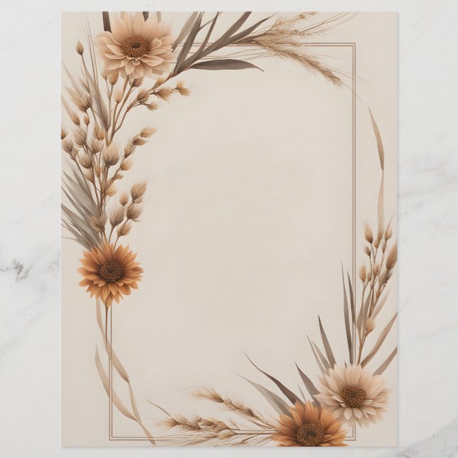 En-tête De Lettre Fleurs de saumons et tiges d'herbe (Devant)
