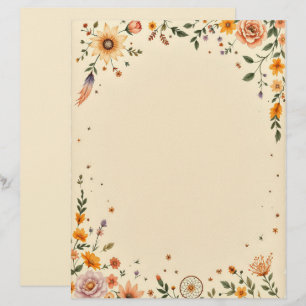 En-tête De Lettre Fleurs et attrape-rêves