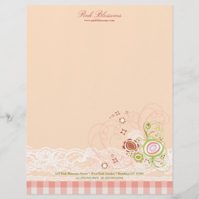 En-tête De Lettre Fleurs florales roses douces Chèques Dentelle Chic (Devant)